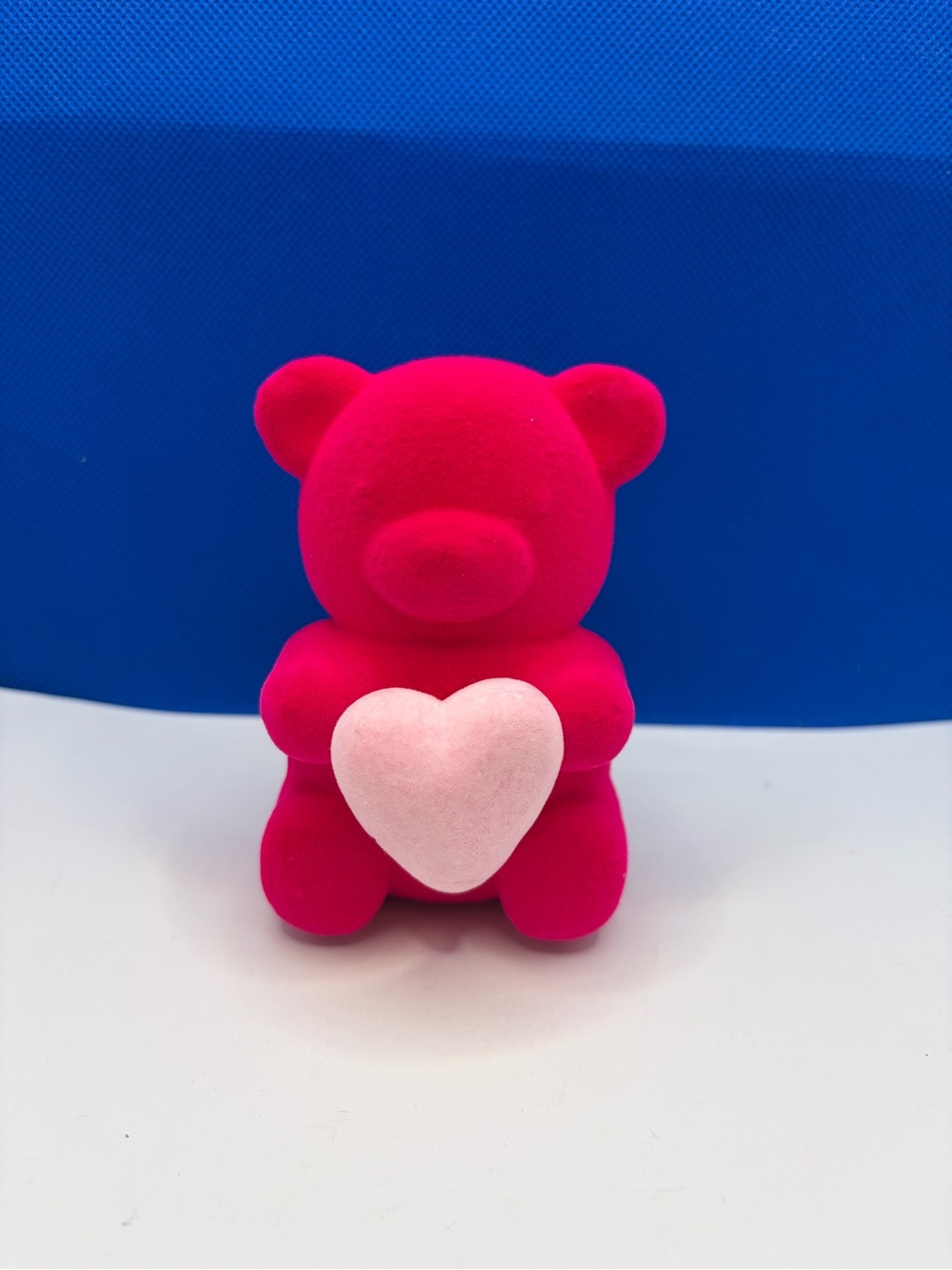 Hot Pink Flocked Teddy Bear Holding Heart Valentine’s Day Decor